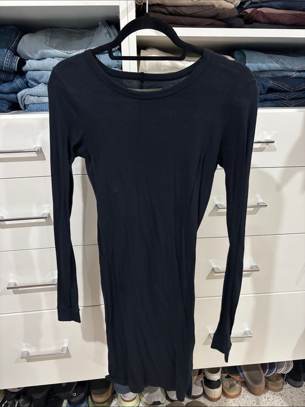 Enza Costa Black Long-Sleeve Fitted Midi Dress